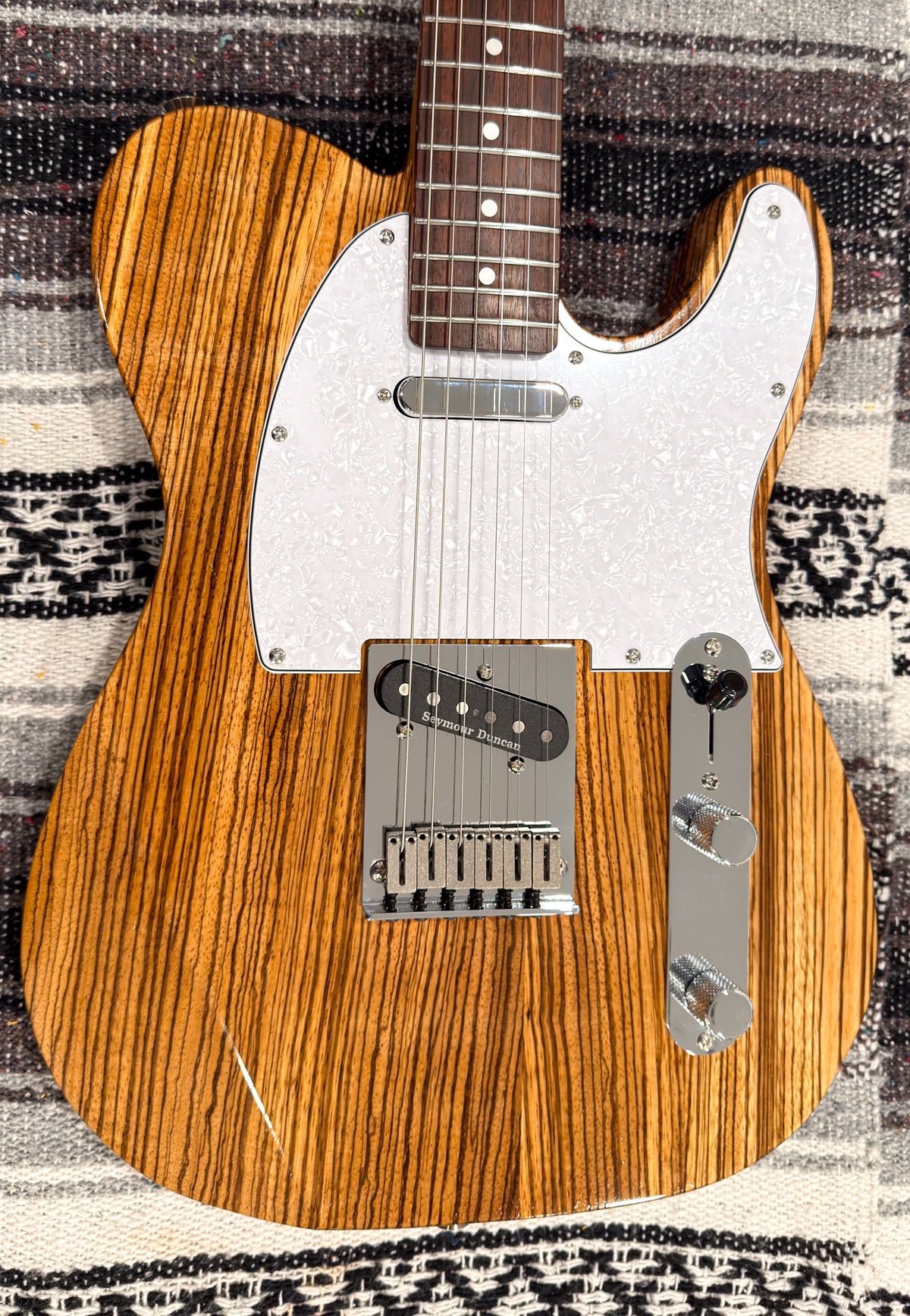 T-Style Zebrawood, front of body with white pickguard