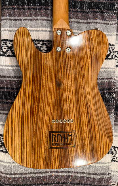 T-Style Zebrawood, back of body with Rune Guitars logo