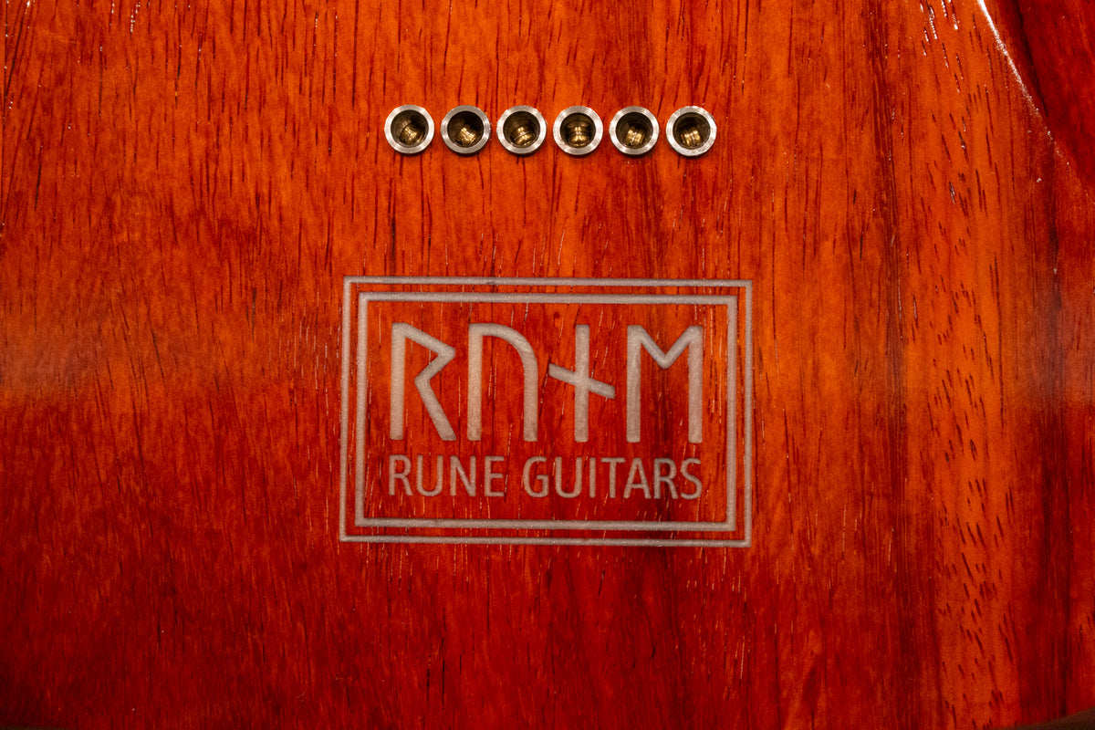 T-Style Padauk, Rune Guitars logo and string ferrules on the back