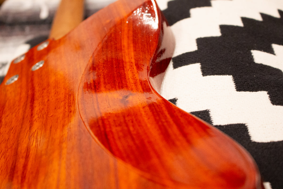 T-Style Padauk, close-up of body curve and finish